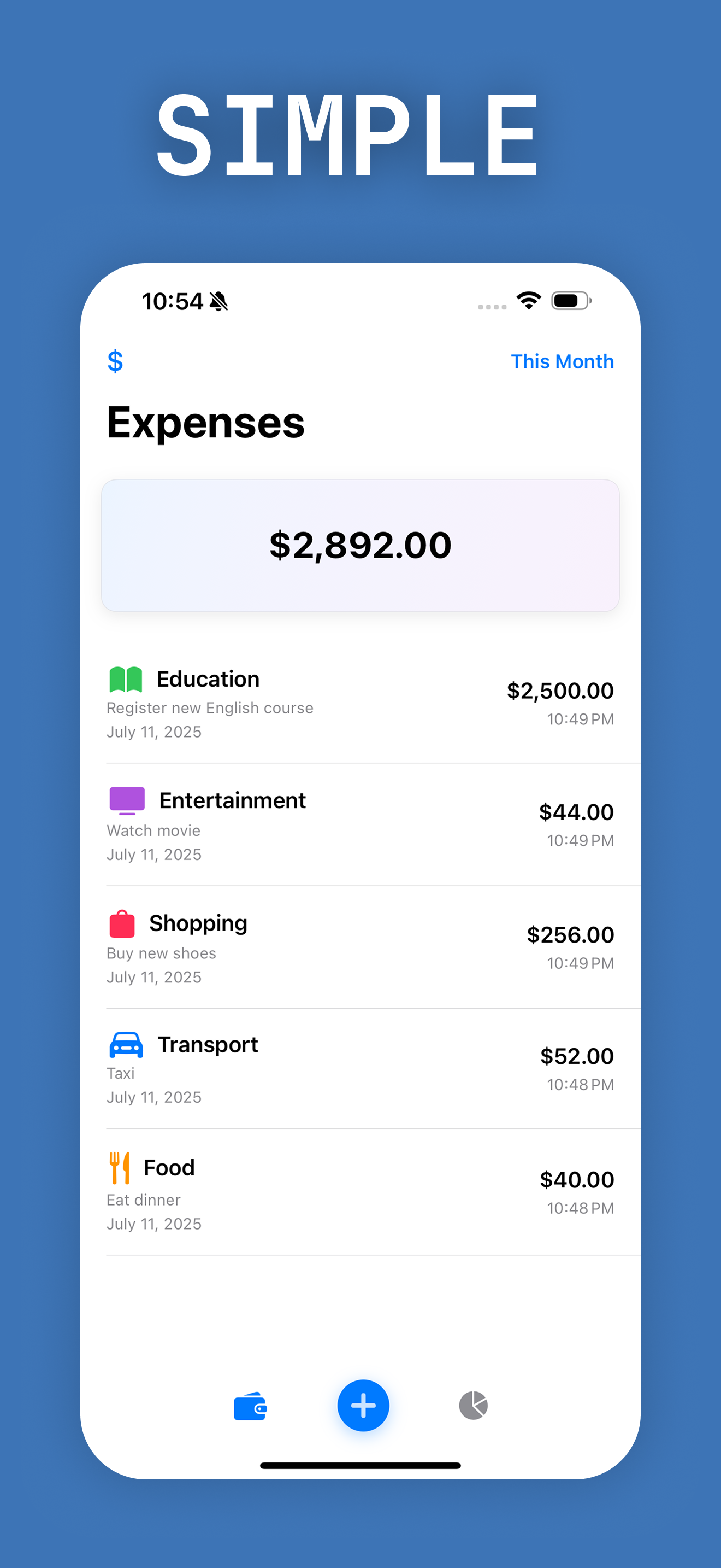 Veex main expenses view